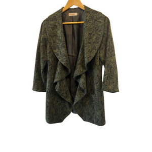 CALVIN KLEIN Green & Black Printed Long Sleeve Ruffle Front Open Blazer 6